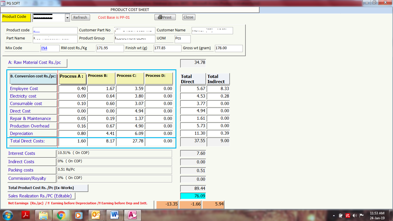 Cost Sheet