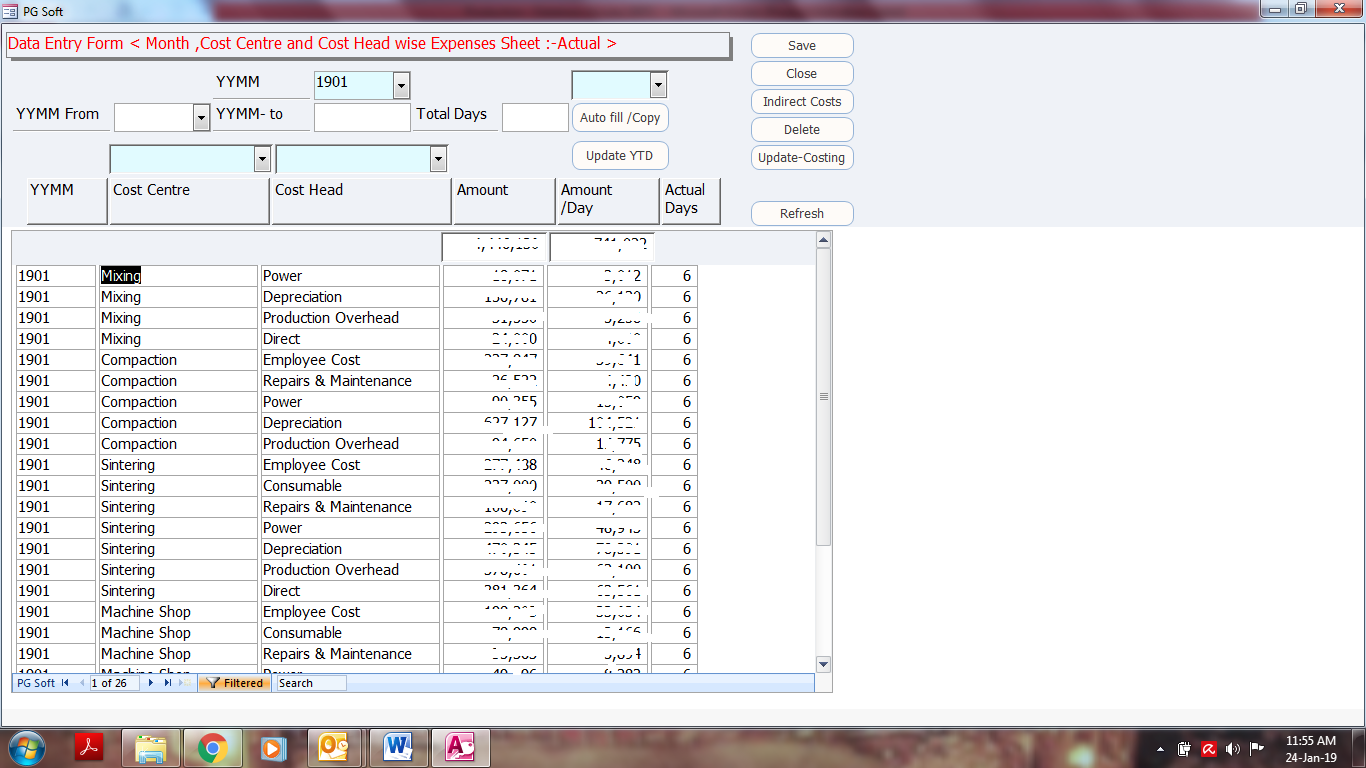 Expenses sheet - Actual month wise